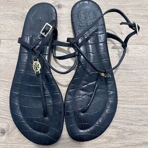 Tory Burch Black Croc-Embossed Sandals